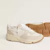 Damen-Laufsohle aus Canvas mit beigem Stern und Fersenlasche aus platinfarbenem Metallic-Leder