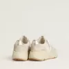 Damen-Laufsohle aus Canvas mit beigem Stern und Fersenlasche aus platinfarbenem Metallic-Leder