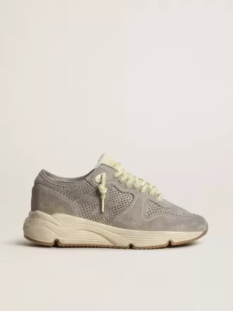 Damen-Laufsohle aus grauem Wildleder mit grauem Wildlederstern und Fersenlasche