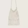 Damen-Makramee-Tasche aus butterfarbener Baumwolle mit Leder-Hummer-Anhänger