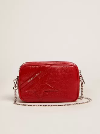 Damen-Mini-Star-Tasche aus rot lackiertem Leder mit farblich abgestimmtem Stern