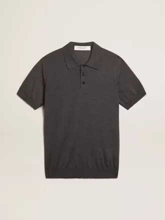 Damen-Poloshirt aus anthrazitfarbener Merinowolle
