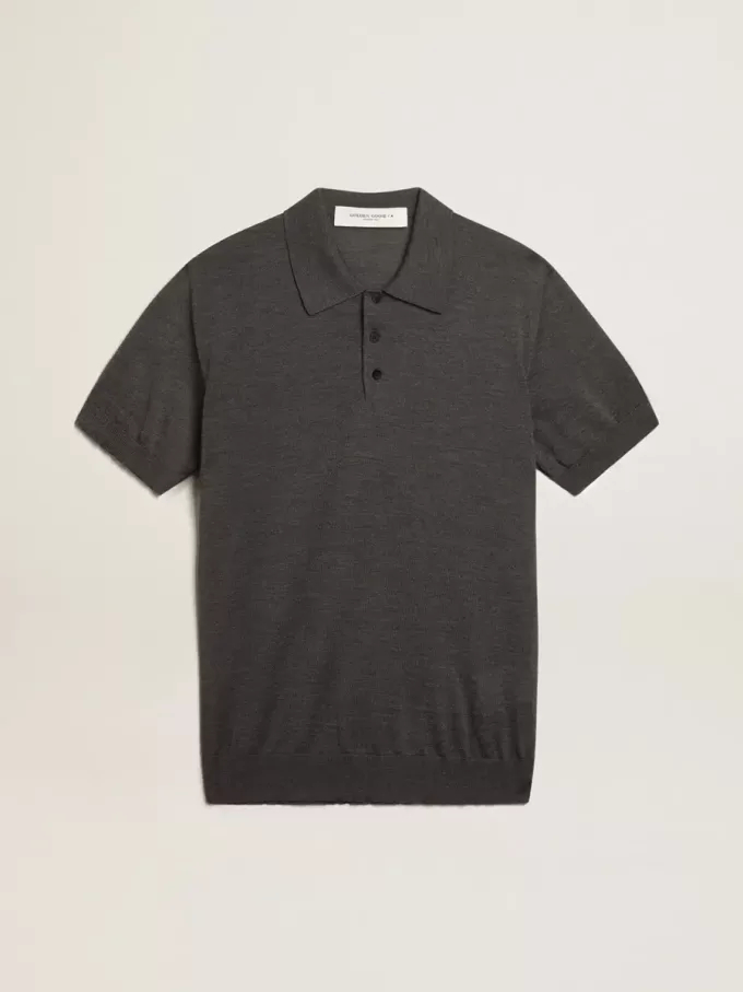Damen-Poloshirt aus anthrazitfarbener Merinowolle
