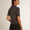 Damen-Poloshirt aus anthrazitfarbener Merinowolle