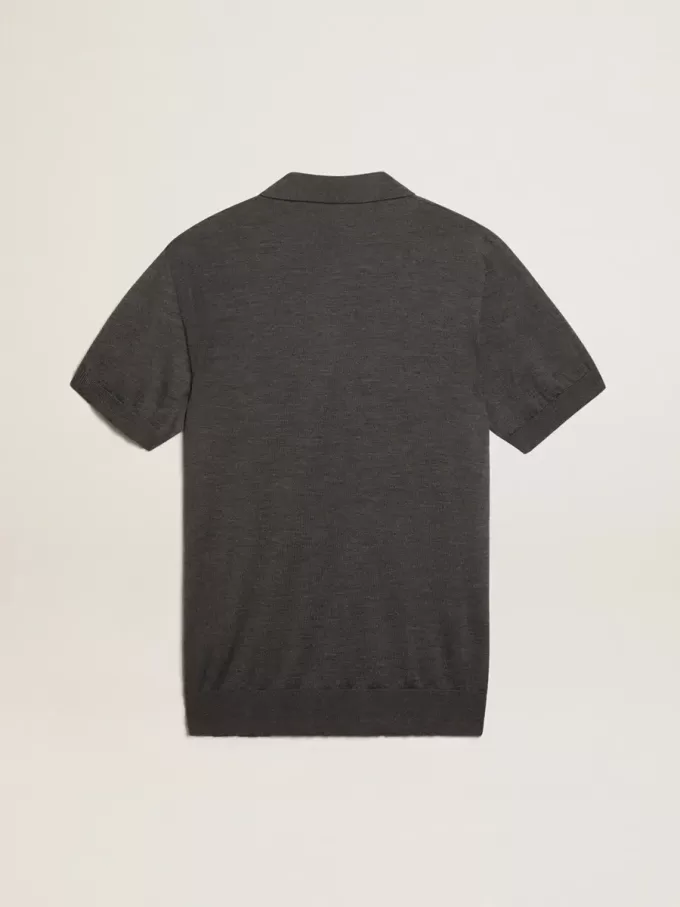Damen-Poloshirt aus anthrazitfarbener Merinowolle