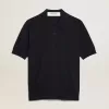 Damen-Poloshirt aus marineblauer Merinowolle