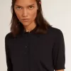 Damen-Poloshirt aus marineblauer Merinowolle