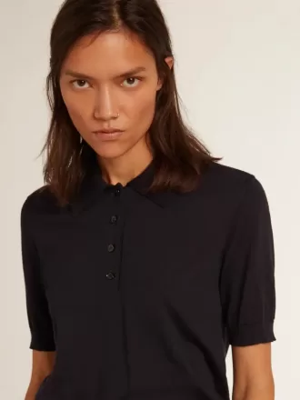 Damen-Poloshirt aus marineblauer Merinowolle