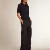 Damen-Poloshirt aus marineblauer Merinowolle