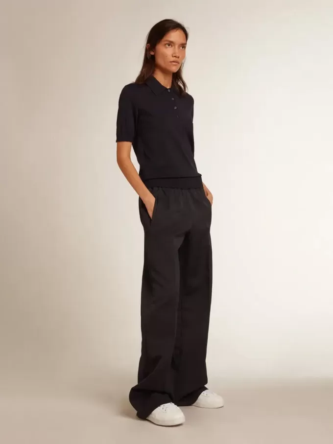 Damen-Poloshirt aus marineblauer Merinowolle