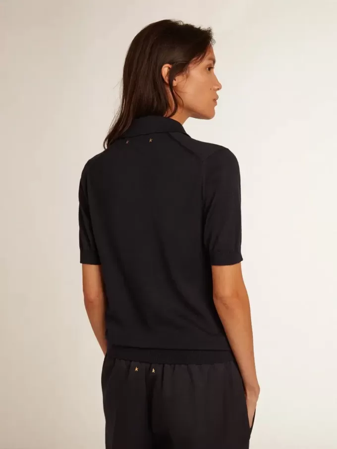 Damen-Poloshirt aus marineblauer Merinowolle