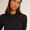 Damen-Poloshirt aus marineblauer Merinowolle
