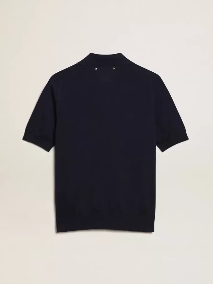 Damen-Poloshirt aus marineblauer Merinowolle