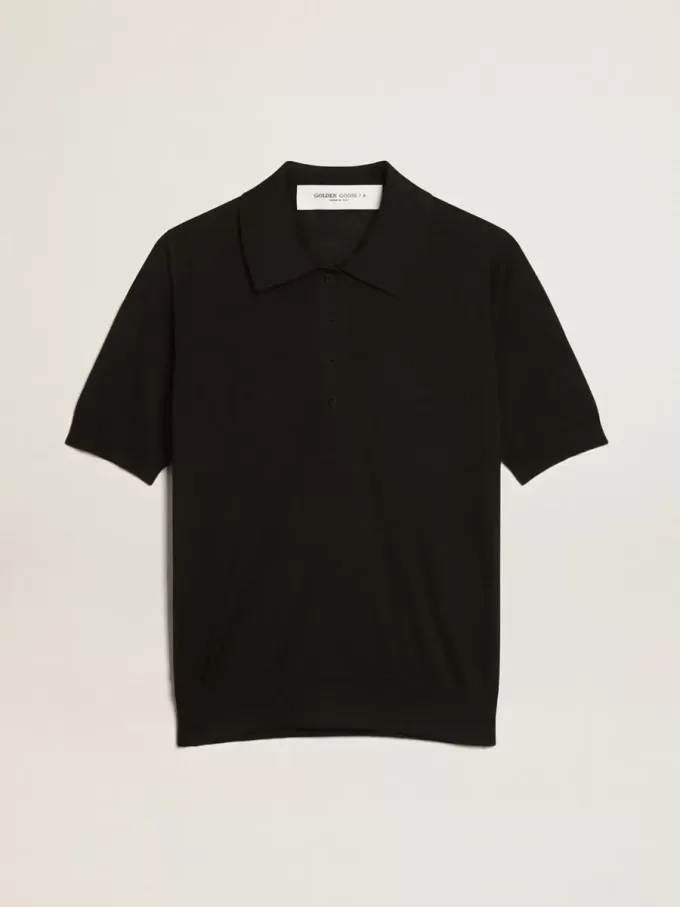 Damen-Poloshirt aus schwarzer Merinowolle