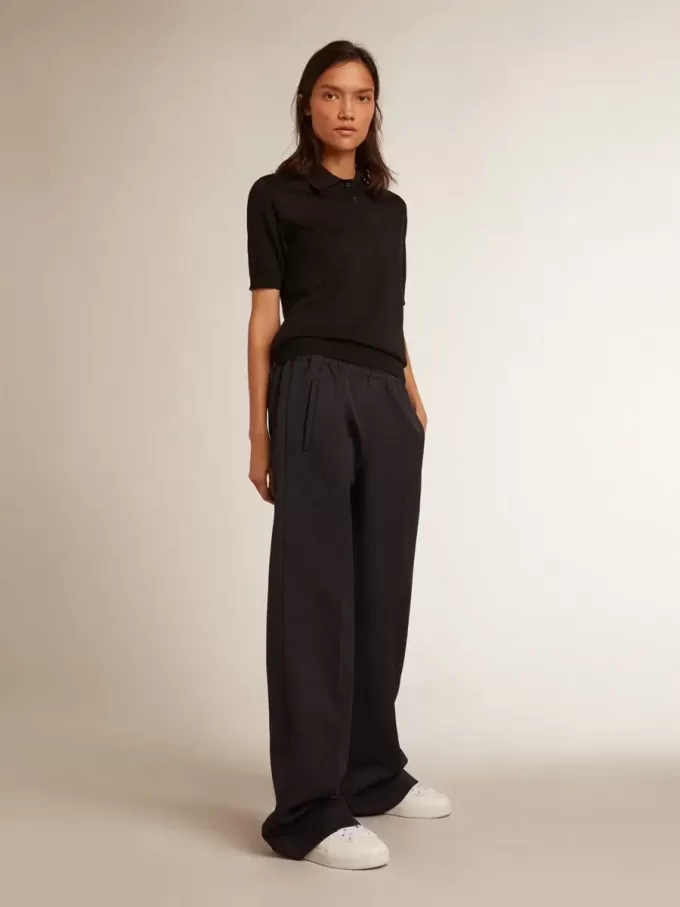 Damen-Poloshirt aus schwarzer Merinowolle