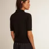 Damen-Poloshirt aus schwarzer Merinowolle