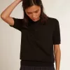 Damen-Poloshirt aus schwarzer Merinowolle