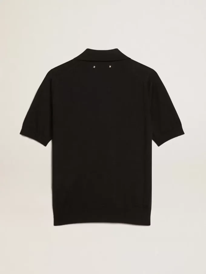 Damen-Poloshirt aus schwarzer Merinowolle