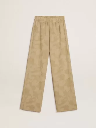 Damen-Pyjama-Hose aus beigem Jacquard mit Blumenmuster