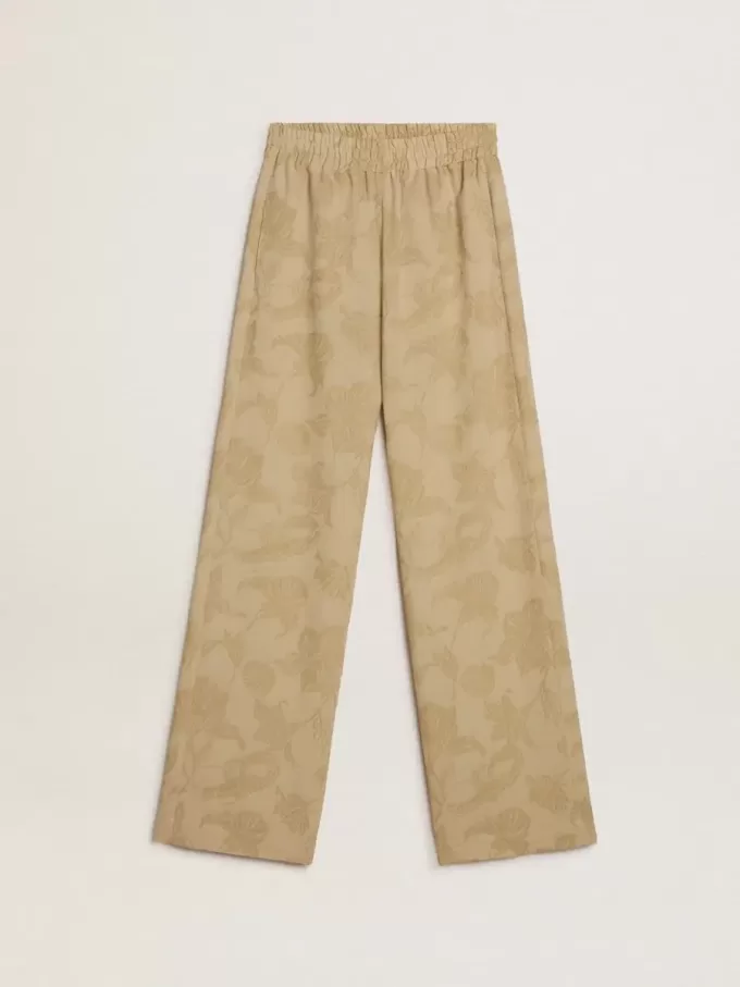 Damen-Pyjama-Hose aus beigem Jacquard mit Blumenmuster Damen-Pyjama-Hose aus beigem Jacquard mit Blumenmuster