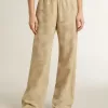 Damen-Pyjama-Hose aus beigem Jacquard mit Blumenmuster Damen-Pyjama-Hose aus beigem Jacquard mit Blumenmuster