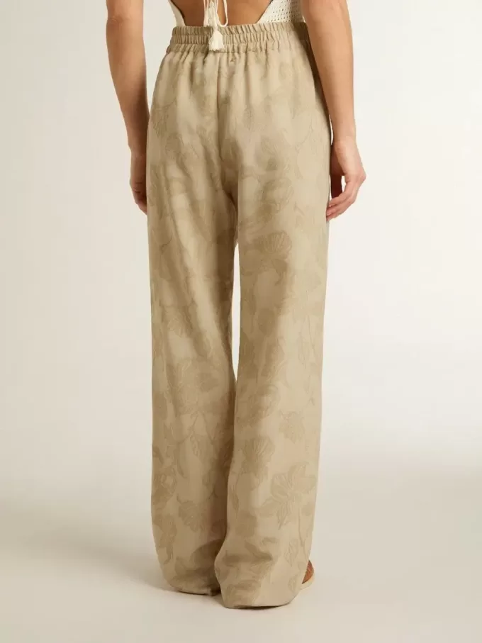 Damen-Pyjama-Hose aus beigem Jacquard mit Blumenmuster Damen-Pyjama-Hose aus beigem Jacquard mit Blumenmuster