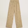 Damen-Pyjama-Hose aus beigem Jacquard mit Blumenmuster Damen-Pyjama-Hose aus beigem Jacquard mit Blumenmuster