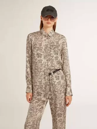 Damen-Pyjamahemd aus Seidenmischung mit Blumenprint