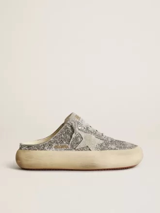 Damen-Sabot „Space-Star” in Glitzeroptik mit eisgrauem Stern und Lasche