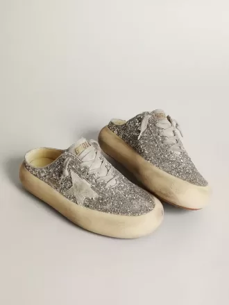Damen-Sabot „Space-Star” in Glitzeroptik mit eisgrauem Stern und Lasche