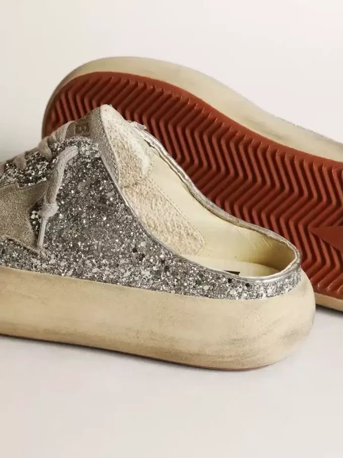 Damen-Sabot „Space-Star” in Glitzeroptik mit eisgrauem Stern und Lasche