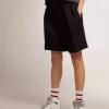 Damen-Shorts aus schwarzer Wollgabardine mit Taillengürtel