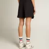Damen-Shorts aus schwarzer Wollgabardine mit Taillengürtel