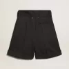 Damen-Shorts aus schwarzer Wollgabardine mit Taillengürtel