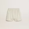 Damen-Shorts aus Wollmischung mit weißen und grauen Nadelstreifen Damen-Shorts aus Wollmischung mit weißen und grauen Nadelstreifen