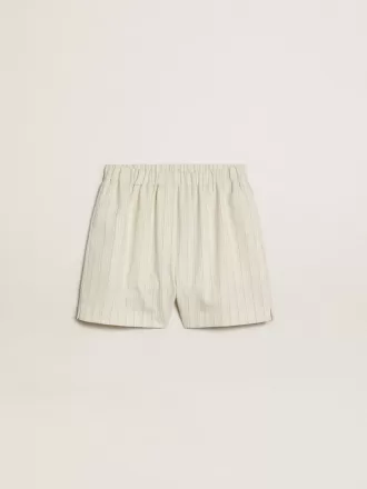 Damen-Shorts aus Wollmischung mit weißen und grauen Nadelstreifen
