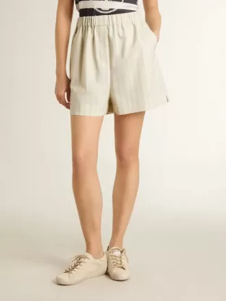 Damen-Shorts aus Wollmischung mit weißen und grauen Nadelstreifen