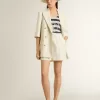 Damen-Shorts aus Wollmischung mit weißen und grauen Nadelstreifen Damen-Shorts aus Wollmischung mit weißen und grauen Nadelstreifen