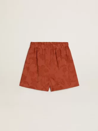Damen-Shorts aus ziegelrotem Jacquard mit maritimem Blumenmuster
