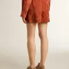 Damen-Shorts aus ziegelrotem Jacquard mit maritimem Blumenmuster