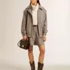 Damen-Shorts in Ecru-Braun aus Wollstoff mit Fischgrätenmuster