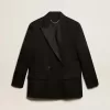 Damen-Smokingjacke aus schwarzer Wollgabardine