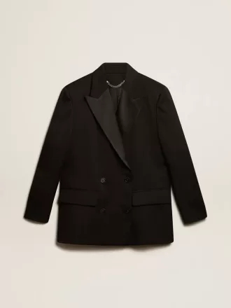 Damen-Smokingjacke aus schwarzer Wollgabardine