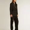 Damen-Smokingjacke aus schwarzer Wollgabardine