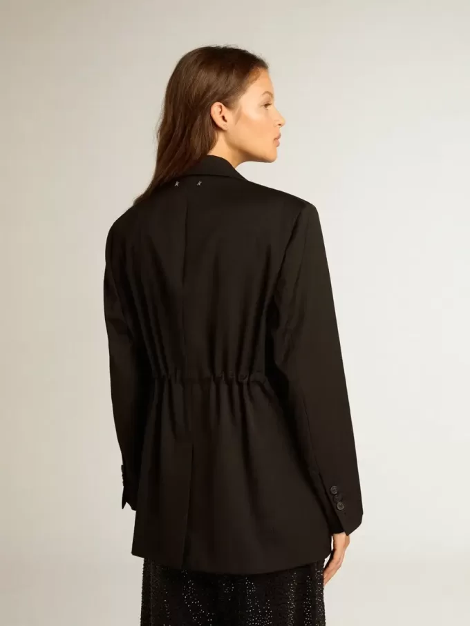 Damen-Smokingjacke aus schwarzer Wollgabardine