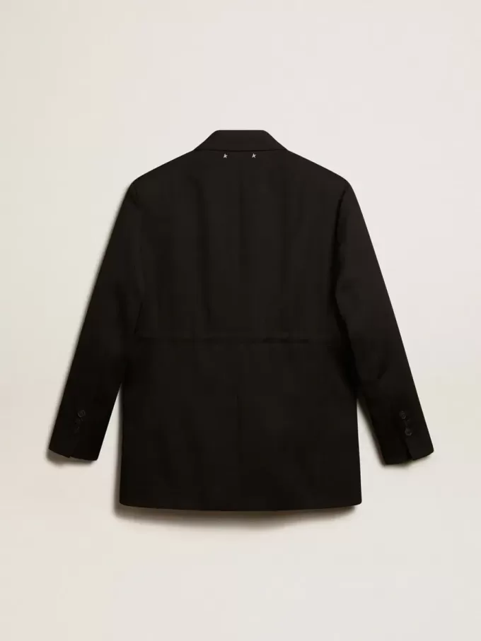 Damen-Smokingjacke aus schwarzer Wollgabardine