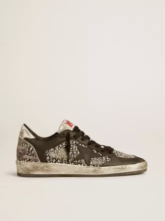 Damen-Sneaker „Ball Star” aus Leder mit Elefantenprint und schwarzem Lederstern