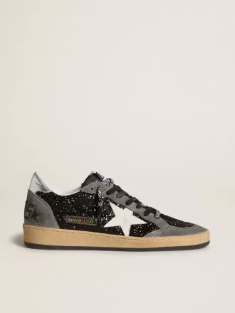 Damen-Sneaker „Ball Star” in Glitzeroptik mit Lederstern und metallischer Lederlasche am Fersenbereich