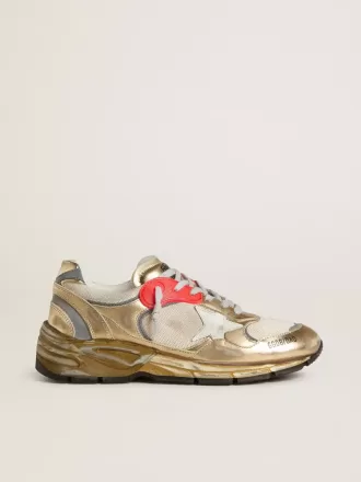 Damen-Sneaker Dad-Star aus Mesh und goldfoliertem Leder mit weißem Lederstern