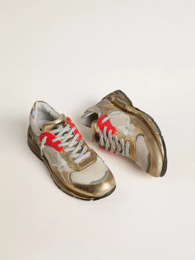 Damen-Sneaker Dad-Star aus Mesh und goldfoliertem Leder mit weißem Lederstern Damen-Sneaker Dad-Star aus Mesh und goldfoliertem Leder mit weißem Lederstern